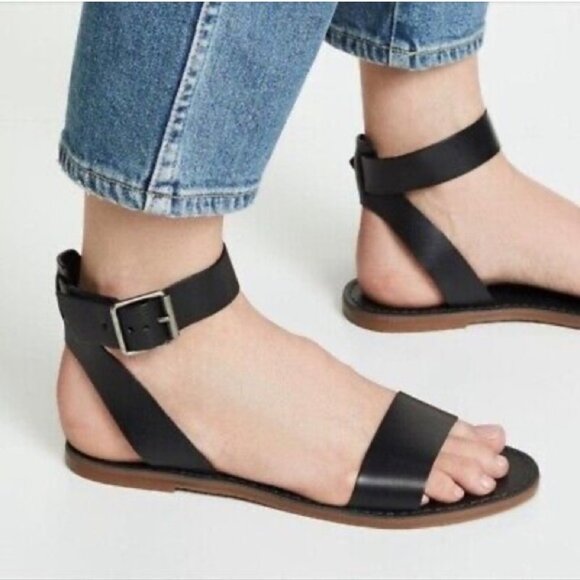 Madewell Black Leather Boardwalk Ankle Strap Gladiator Sandals 7.5 - Picture 1 of 11